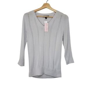 NWT Banana Republic | Petite Eyelet Stripe V-Neck Lightweight 3/4 Sleeve Sweater